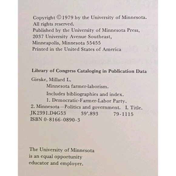 1979 Minnesota Farmer Laborism The 3rd Party Alternative Hardcover Gieske Vtg DJ - Picture 4 of 16